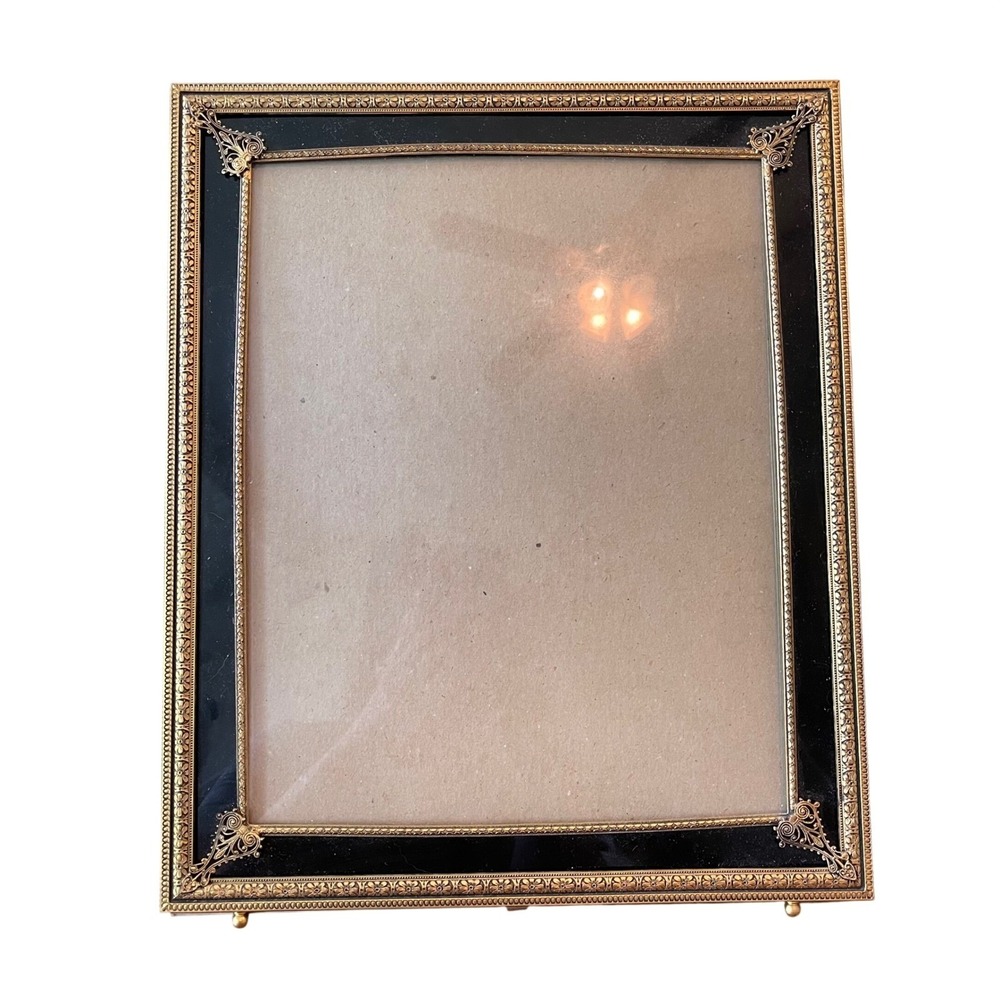 Vtg gold art nouveau modern regency 8x10 picture frame ornate etched filigree